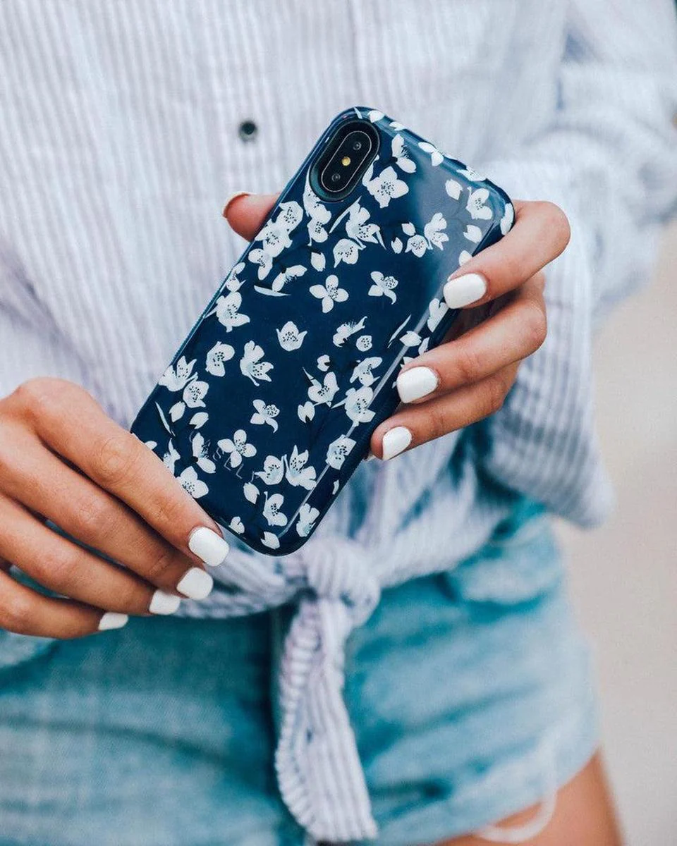 Floral Forest | Navy Cherry Blossom Floral Samsung Case - Image 7